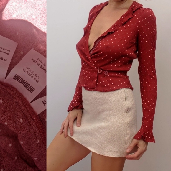 Nwot Reformation classic wrap polka dot blouse xs - Picture 4 of 7